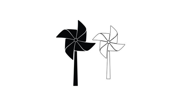 Pinwheel Toy Silhouette With Line Art Variation White Background Silhouette