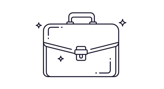 Professional business briefcase icon in a minimalist line art style with sparkles to represent success and quality.
