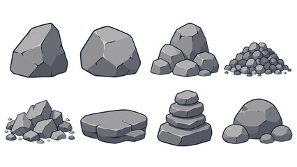 Set of cartoon gray rocks, boulders, and stone piles © icon_art