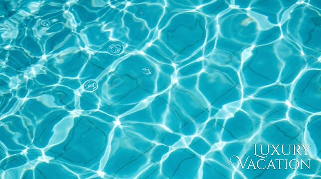 Closeup of sparkling blue pool water with sunlight reflections on surface for luxury vacation