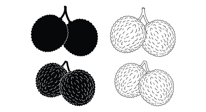 Sweetsop Fruit Silhouette Variations On White Background Silhouette