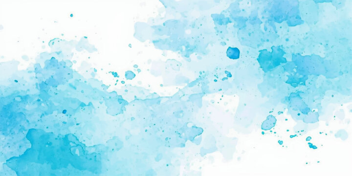 Blue watercolor and grunge textured blue water splash abstract liquid paint background with cold icy vintage paper design and bubbles