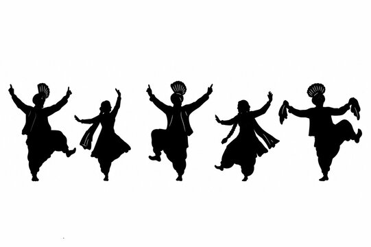 Indian culture Panjabi dance bhangra silhouette set vector illustration PNG transparent background