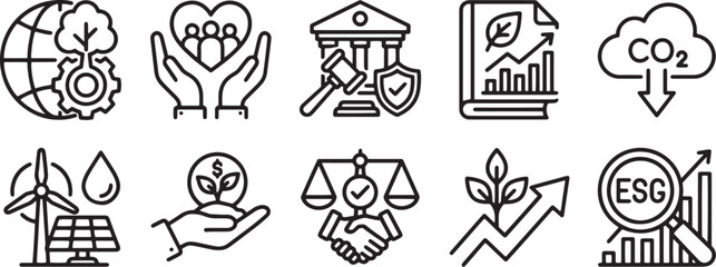 Esg and sustainable corporate responsibility line icon set with sustainability © Trader