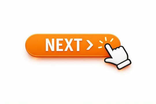 Orange next button with cursor click effect and light sparkle