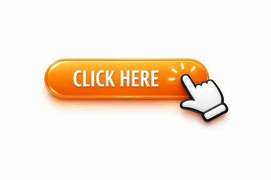 Bright orange click here button with cursor icon pointing at it