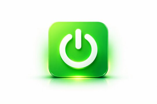 Green power on button icon with white circular arrow