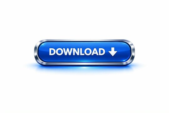 Modern download button with arrow pointing right on blue glossy surface
