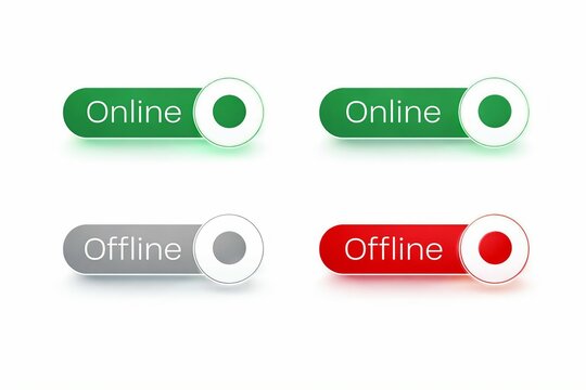 Toggle switches showing online and offline status with green and red indicators
