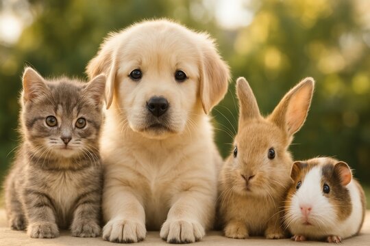 Adorable pets together outdoors.