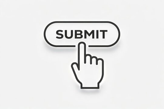 Finger clicking submit button on digital interface