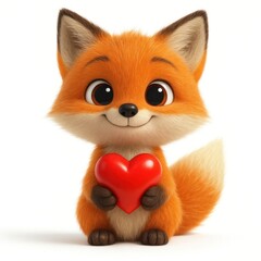Naklejka premium Cute fox holding heart