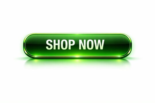 Green glossy shop now button with white text