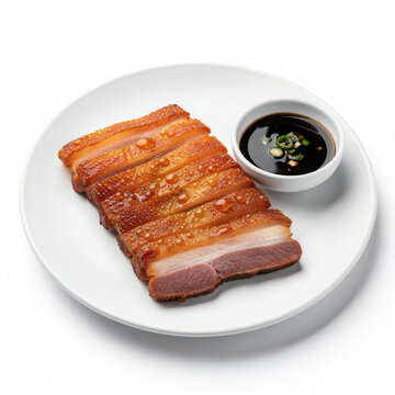 Moo Krob Crispy Pork Belly Isolated on White Background Square Composition Studio Shot