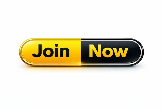 Modern yellow and black join now button with 3d pill shape