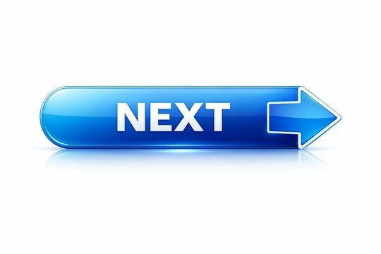 Modern blue next button with glossy 3d arrow design