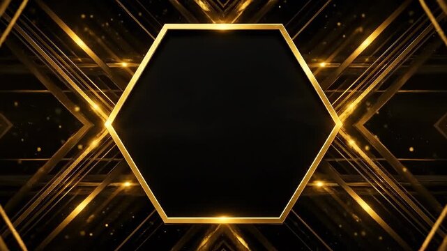 Elegant golden geometric shapes with sparkling light effects and bokeh
