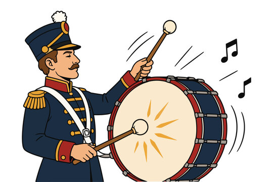 Military band drummer playing large bass drum