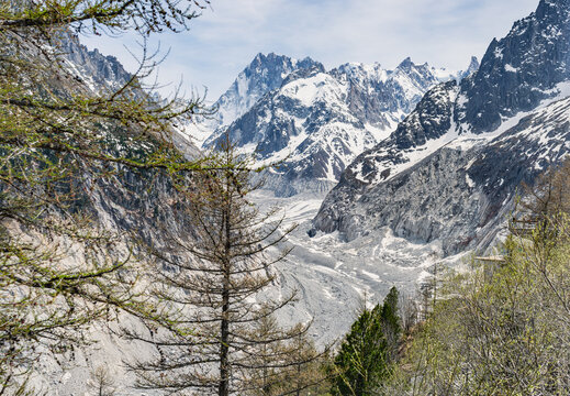 Mer de glace glacier in french alps mont blanc massif
