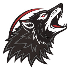 Obraz premium Aggressive wolf head mascot emblem design for sports team with aggressive predator branding character illustration
