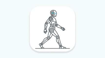 Fototapeta premium Modern linear icon of a walking robot with mechanical gear joints, automation