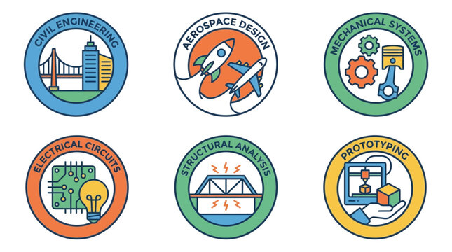 Engineering and technology icon set for technical projects and modern solutions