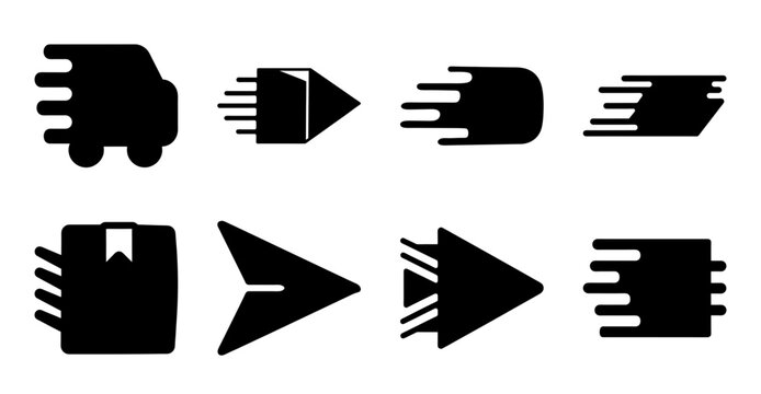 Black speed and direction vector icons - Minimalist black icons showing speed, acceleration, and directional movement for web and graphic design use.