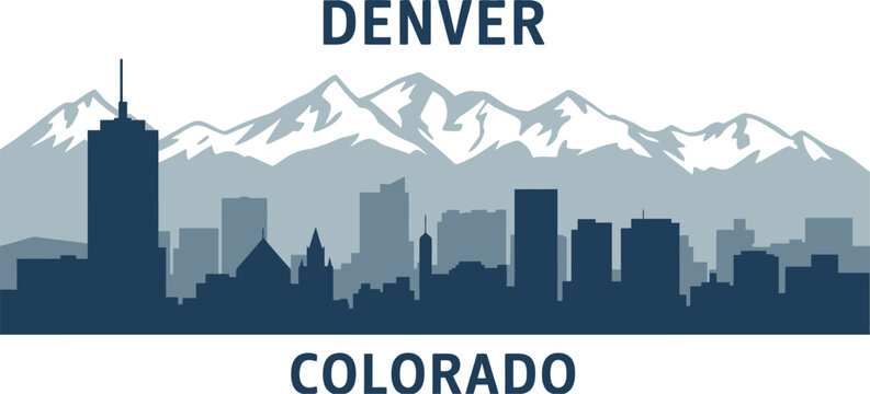 Denver Colorado Skyline Vector Illustration with Rocky Mountain Horizon and Clean Urban Landscape Design