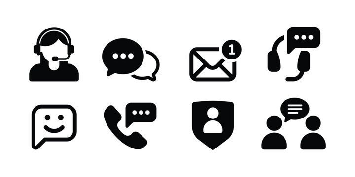 Customer Support Icons Set, Help Desk, Live Chat, Contact Center and Communication Vector Collection