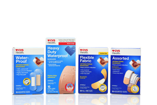 IRVINE, CALIFORNIA - 05 JUNE 2026: Four boxes of CVS Health bandages.