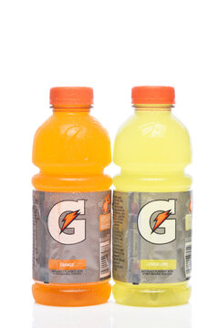 IRVINE, CALIFORNIA - 05 JUNE 2026: Two bottles of Gatorade a Lemon Lime and an Orange flavor Sports Drink.