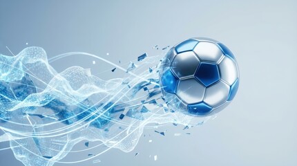 Naklejka premium Futuristic football in motion with digital abstract elements