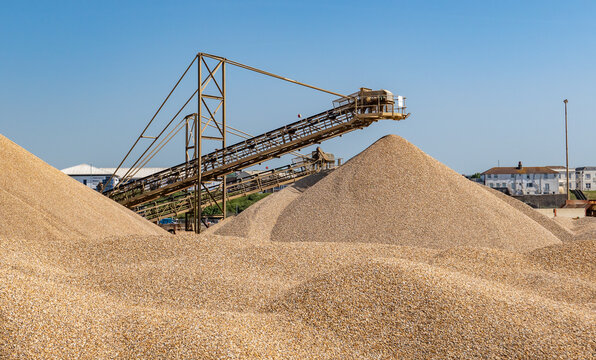 Overland conveyer in an aggregates and stone quarry in shoreham Port. Captured on a bright and sunny day