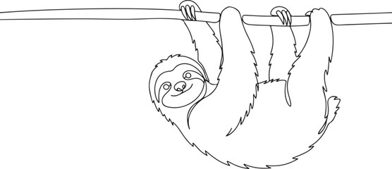 Fototapeta premium Cute Sloth Line Drawing Illustration For Wildlife Animal Character Outline Art And Nature Theme