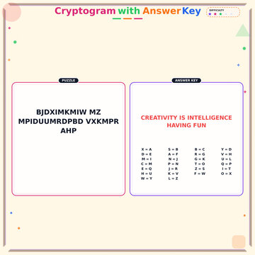 Playful Children Worksheet cryptogram puzzle page with decoder solution for educational activity