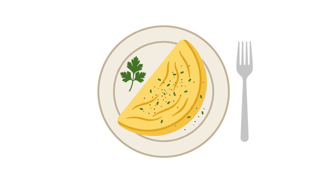 Omelet on a plate with a fork, vector illustration of a breakfast dish