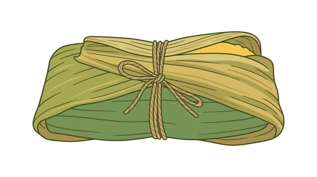 Traditional tamale wrapped in corn husks tied with string
