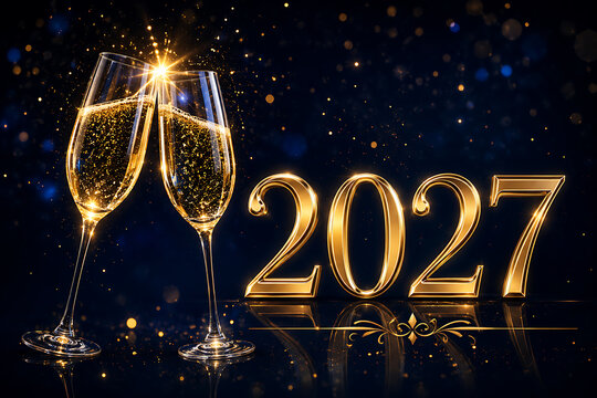 New years eve celebration with champagne glasses and 2027 in gold fathers day