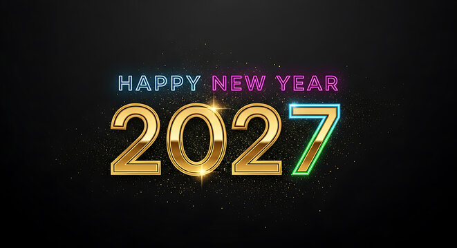 Happy new year 2027 gold text with sparkling effect on black background fathers day