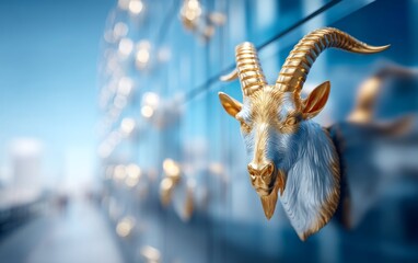 Obraz premium Decorative Goat Relief Embedded into a Large Wall Pane with Glossy Finish