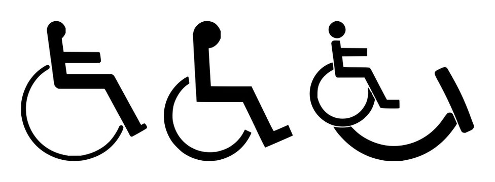 Universal Wheelchair Access symbol set with solid black icon design featuring accessibility, handicapped, disability with mobility and assistance
