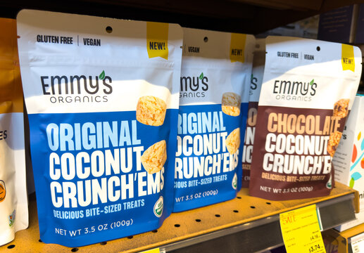 Emmy&rsquo;s Organics Coconut Crunchers Snack Bags On Shelf