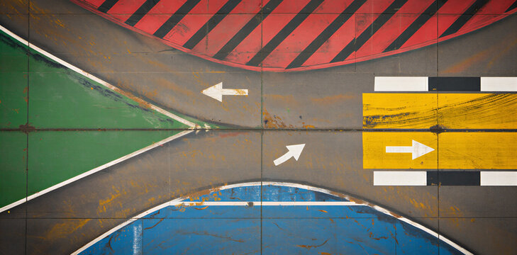 Abstract top view of painted road intersection concept with intersection painting junction direction transportation wayfinding abstract geometric markings movement navigation
