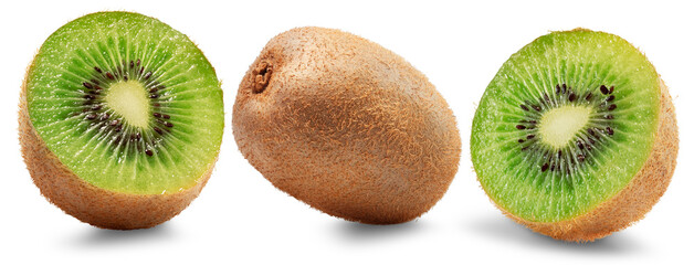 Fototapeta premium Fresh Cross Sectioned Kiwis And Whole Kiwi Fruit