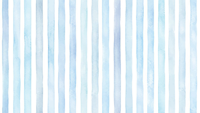 Blue stripes seamless pattern. Cute baby lines print. Watercolor sea stripes background