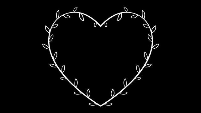 Elegant heart foliage frame animation on black, white, and green screen backgrounds for easy overlay and video integration.