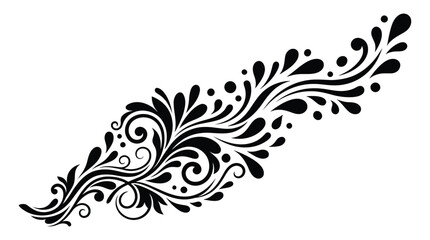 Fototapeta premium Floral ornament with swirling leaves and dots black and white silhouette