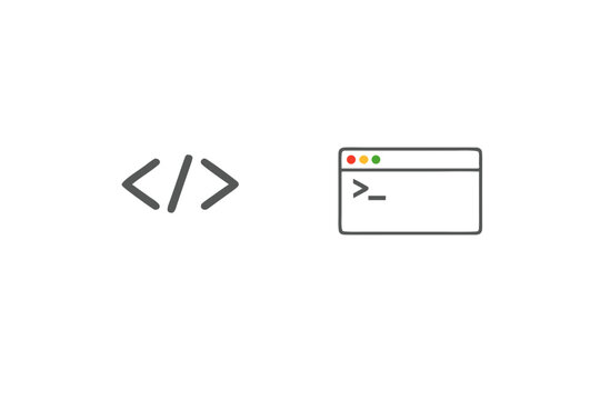 Programming code brackets and terminal window vector illustration, isolated on transparent background for software development and coding design