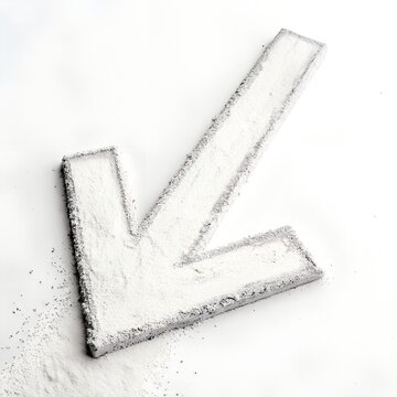 Downward pointing arrow made of white powder on a white background.