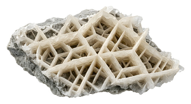 Hyper-Realistic 3D Render of Boxwork Calcite Fin Pattern Cave Formation, Suitable for Science Education, Isolated on a White Background